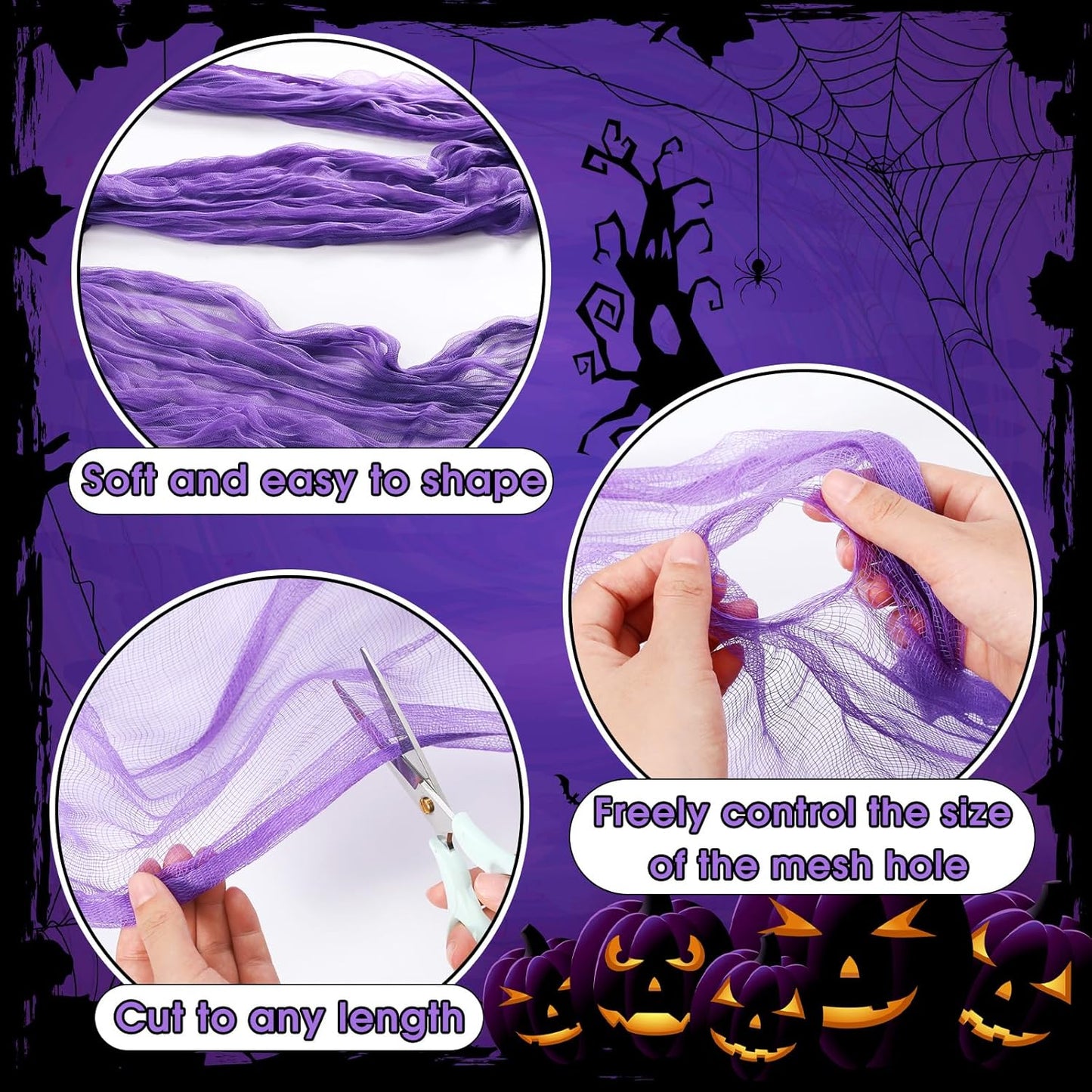 Boao Halloween Cheese Cloth 85 x 394 Inch Purple Cheesecloth Roll for Crafts Large Cotton Muslin Gauze Fabric for Halloween Outdoor & Indoor Spooky Decoration