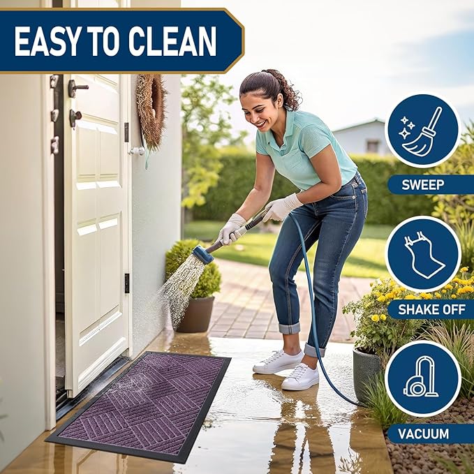 Smiry Front Door Mat Outside Entrance, Heavy Duty Outdoor Indoor Mat, Natural Rubber Doormat, Non Slip, Trap Dirt and Moisture, Easy Clean, Low Profile Patio Porch Entryway Mat, 29.5x17, Violet