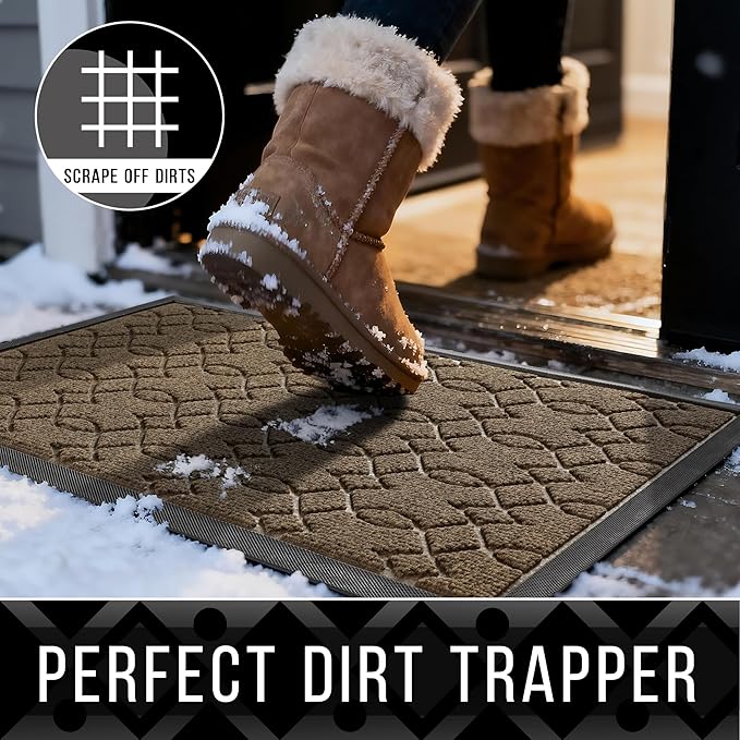 Yimobra Large Door Mat 47x24, All-Season Waterproof Doormat Outdoor Entrance, Heavy Duty Non-Slip Outside Door Mat for Garage Patio Proch Entryway Indoor, Easy Clean, Brown
