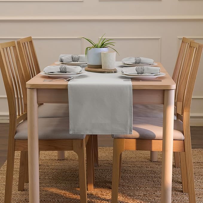 Encasa XO Table Runner 13"x94" Long | Cotton Canvas Fabric | Light Grey Solid Color | Machine Washable & Durable