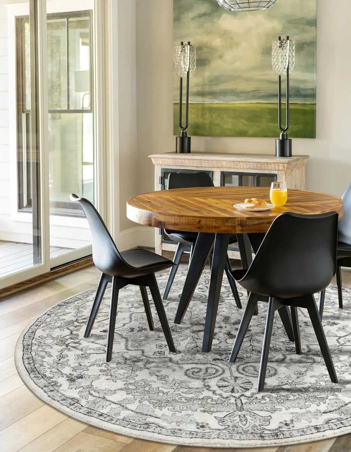 Lahome Bohemian Washable Round Rug, Large Round Rugs 6ft Non Slip Circle Rugs for Living Room, Soft Non Slip Non Shedding Printed Indoor Carpet for Dining Bedroom Kitchen Office, Beige