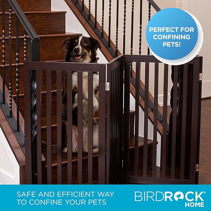 INTERNET'S BEST Dog Gate Indoor Freestanding Pet Barrier, Folding Wood Dog Fence, Extra Wide Doorway Puppy Gate, Indoor Animal Privacy Panel, Wooden Cat Fence - 4 Panel - 36", Espresso