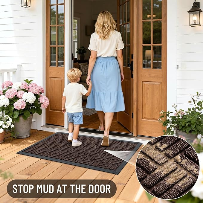 OLANLY Front Door Mat Outside Entrance 59x23, Absorbent, Heavy Duty Sturdy Natural Rubber Doormat Indoor Outdoor, Stain and Fade Resistant, Non-Slip Backing Low Profile Floor Mat for Entryway, Brown