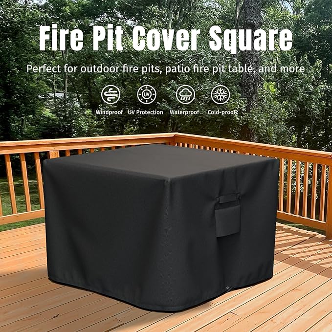 SHINESTAR Square Fire Pit Cover, Fits for 28-32 Inch Fire Pit Table, Waterproof and Windproof, 32 x 32 x 24 Inches, Black