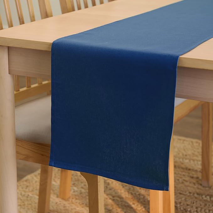 Encasa XO Table Runner 13"x104" Long | Cotton Canvas Fabric | Cobalt Solid Color | Machine Washable & Durable