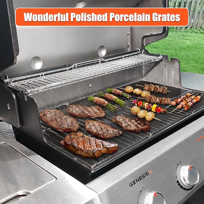 QuliMetal 66089 66097 18.7" Grill Grates for Weber Genesis 2 E-410/E-415/E-435, Grill Parts for Genesis II/LX E-440 Series Gas, Upgraded Cast Iron Grill Grates Replacements for Weber Genesis GS4
