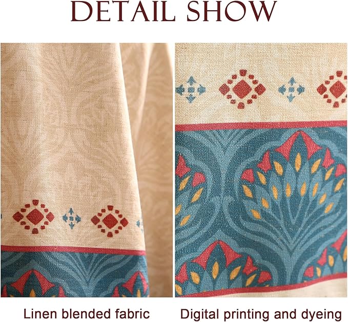 Vintage Beige Linen Extra Long Rectangle Tablecloth,Paisley Farmhouse Feather Pattern Table Cloth,Decor Table Cover for Kitchen,Dining,Thanksgiving,Christmas,63"*110"-Dorodango F