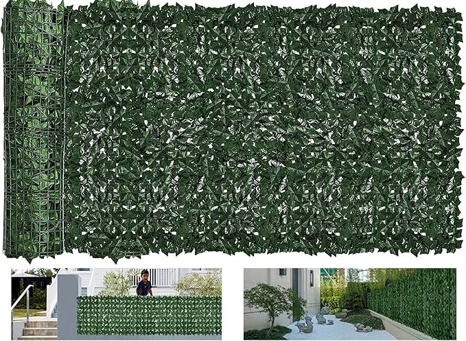 Faux Ivy Privacy Fence Screen Outdoor Expandable Artificial Greenery Roll Fake Hedge Wall Patio Green Plastic Leaf Plant Vine Grass Panels Gate Covering for Garden Yard Balcony (118.5x59.5 in)