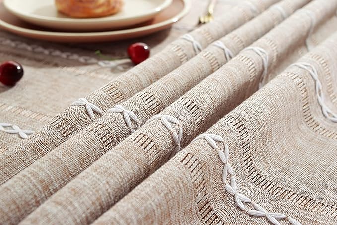 Chassic Farmhouse Style Linen tablecloths, Wrinkle Resistant Washable Dining Room Table Cloths for Small Rectangle Tables - 54 x 72 inches, Hemstitch Light Coffee
