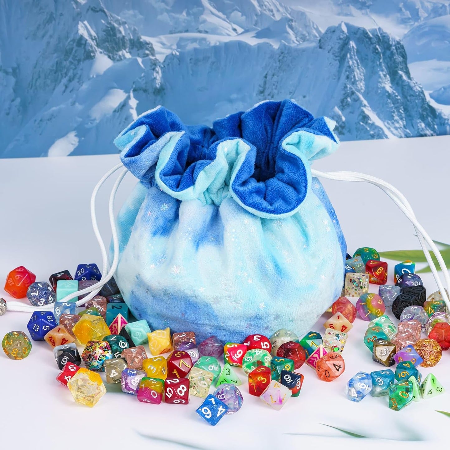 Large Dice Bags with Pockets Blue Storage Bag Star Pattern for DND RPG Game Dices (with 1lb Random DND Dice)