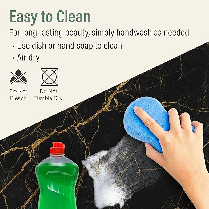 RIMONA'S Thermo Heat Resistant Table Runner and Trivet for Hot Dishes - Waterproof Hot Plates to Protect Table and Countertop - Kitchen & Dining 350F Heat Protector 40" - Black Golden Marble