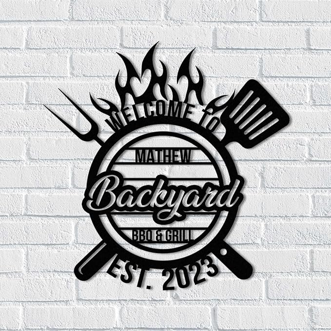 Personalized Backyard BBQ Sign - Custom Welcome Grill Wall Art LED Sign, Barbecue Led Light Up 16-Color LED with Remote Control, Neon Grill Decor for Dad, Man Cave, Patio