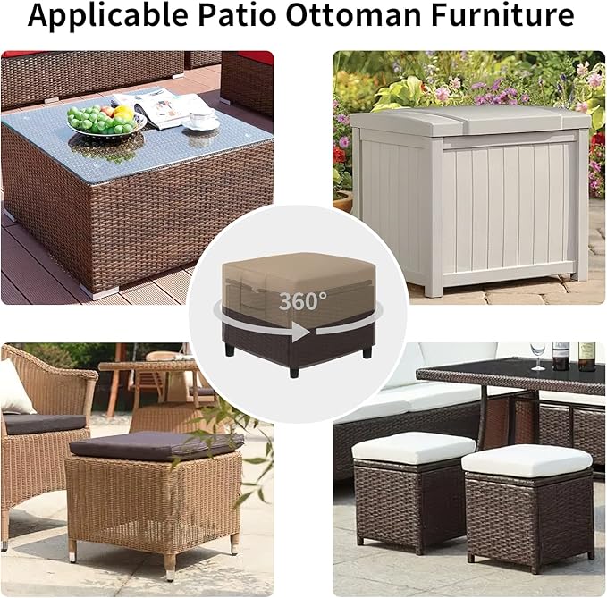 Easy-Going Outdoor Ottoman Cover, Waterproof Patio Ottoman Cover, Heavy Duty Outdoor Furniture Cover with Padded Handles (28"x28"x17", Camel/Dark Brown)
