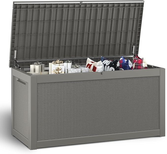 NUNU LAB 300 Gallon Outdoor Storage Box,Resin Large Sturdy Deck Box, Backyard Outside Storage Box Waterproof with Double Wall Panels,Package Delivery Garden Outdoor Hose Storage Bin