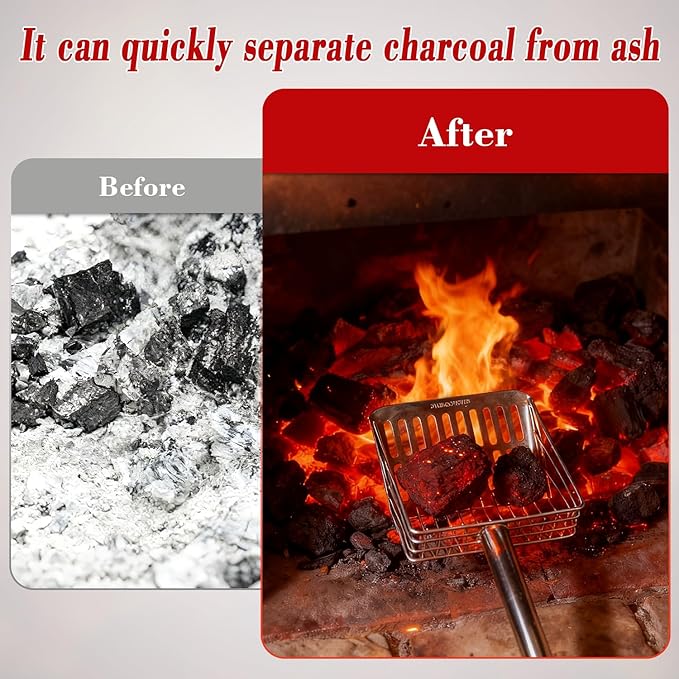 Ash Sifter Shovel for Fireplace Fire Pit Wood Stove, 43Inch Long Handle Metal Coal Sifter Adjustable Charcoal Ash Shovel Heat Resistant Fireplace Tools for Easy Sifting, 3-Section Detachable Handle