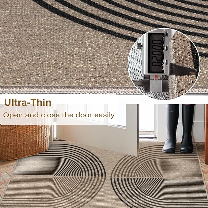 Easy Jute Indoor Outdoor 5x7 Rug, Washable Modern Rainbow Rugs for Living Room, Non-Slip Boho Farmhouse Bedroom Rug Neutral Abstract Floor Carpet for Patio Dining Room Nursery