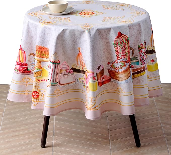 Maison d'Hermine Premium Table Cloth Round Table 100% Cotton 70 Inches Tablecloth Reusable Decorative Everyday Use for Dining Room, Farmhouse, Home, Party, Festive & Wedding - Pastries