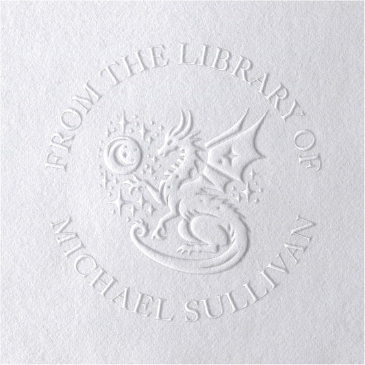 Dragon Book Embosser, Custom Round Library Book Embosser, Fantasty Fiction Dragon Ex Libris Embosser, Gift for Book Lover | Black or Pink Embosser (Dragon #4)