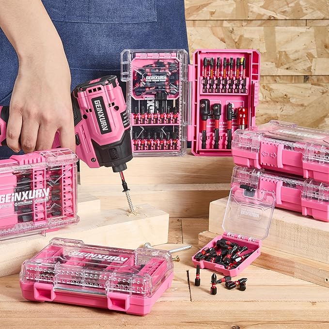 40Pieces Impact Screwdriver Bits Set, Magnetic S2 Steel Phillips/Slotted/Square/Torx Insert Power Bits Tips, Impact Bit Holder with Pink Storage Box Case