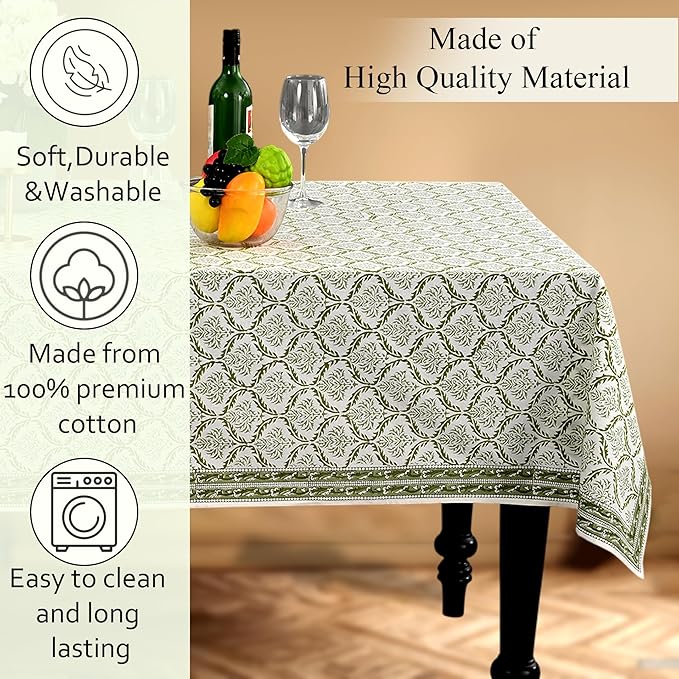 CPC Fern Regal Tablecloth 100% Cotton 70x108 Inch Indian Block Print Rectangle Table Cover, Table Cloth for Gifting in Weddings, Halloween, Fall, Christmas, Thanksgiving