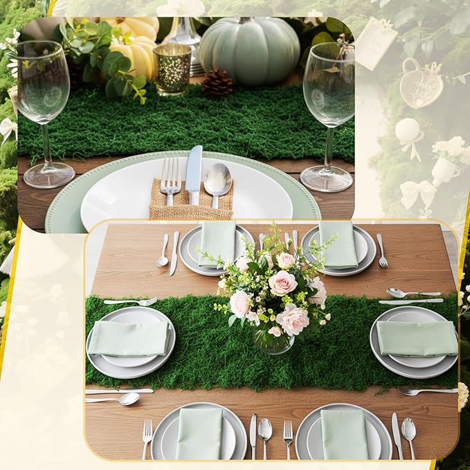 Zeyune 1 Pcs Fake Moss Table Runner for Crafts 12'' x 71'' Artificial Moss Sheet Roll Waterproof Carpet Blanket for Wall Roof Garden Wedding Birthday Party Table Decoration(Dark Green)