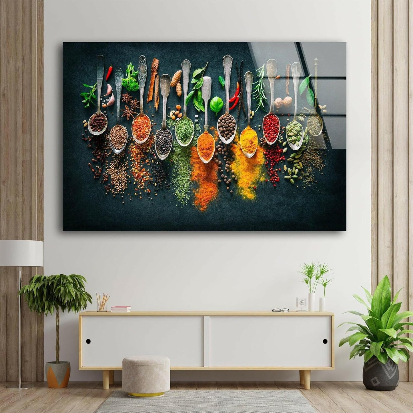 My Photostation.com 43Wx27H'' Spoon Spices Glass Wall ArtTempered Glass Printing Wall Decor Large Wall Art Wall Hangings