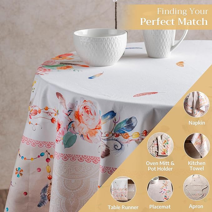 Maison d' Hermine Table Cloth Round Table 100% Cotton 69 Inches Tablecloth Reusable Decorative Everyday Use for Dining Room, Farmhouse, Home, Party, Festive & Wedding Spring Summer - Ibiza - Beige
