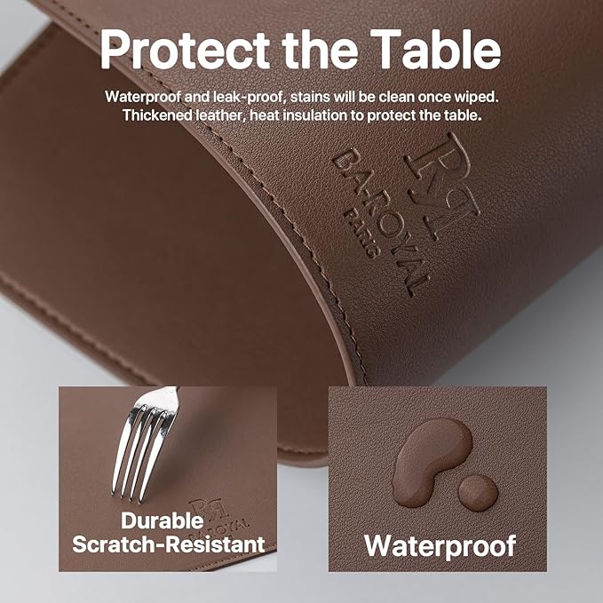 Faux Leather Placemats Set of 6 Vinyl Washable Wipeable Table Mats for Kitchen Dining Table Heat Resistant Waterproof Modern Indoor/Outdoor Placemats Non-Slip Easy Clean Place Mats (Chocolat)