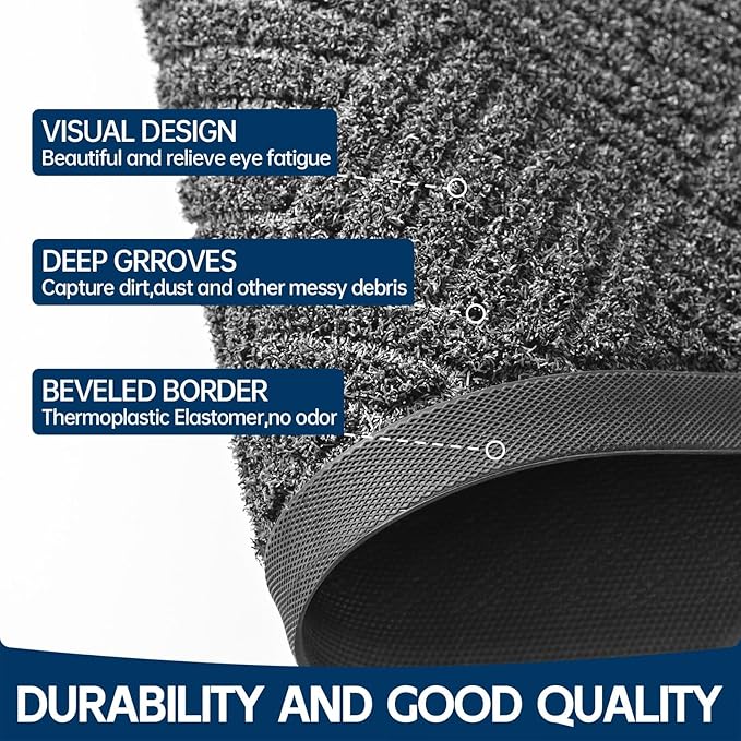 Front Door Mat Outside Entrance, 5' x 3' Heavy Duty Indoor Outdoor Door Mats for Entryway, Trap Dirt Outdoor Doormat Low Profile, Non Slip Welcome Mats for Front Door, Artificial Grass