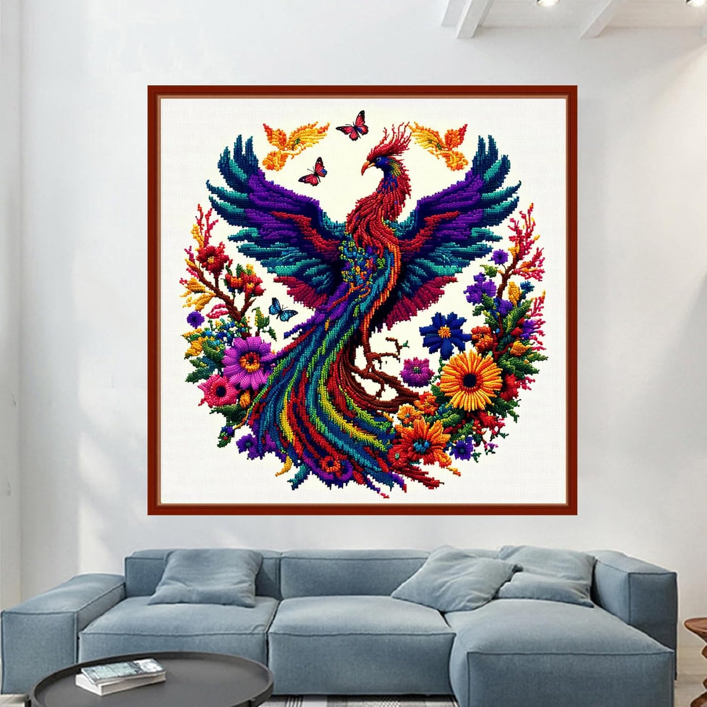Dimensean Stamped Cross Stitch Kits Full Range of Embroidery Patterns Starter Kits for Beginners Adult or Kids DIY Cross Stitches Needlepoint Kits 11CT-Colorful Phoenix 17.7x17.7 inch