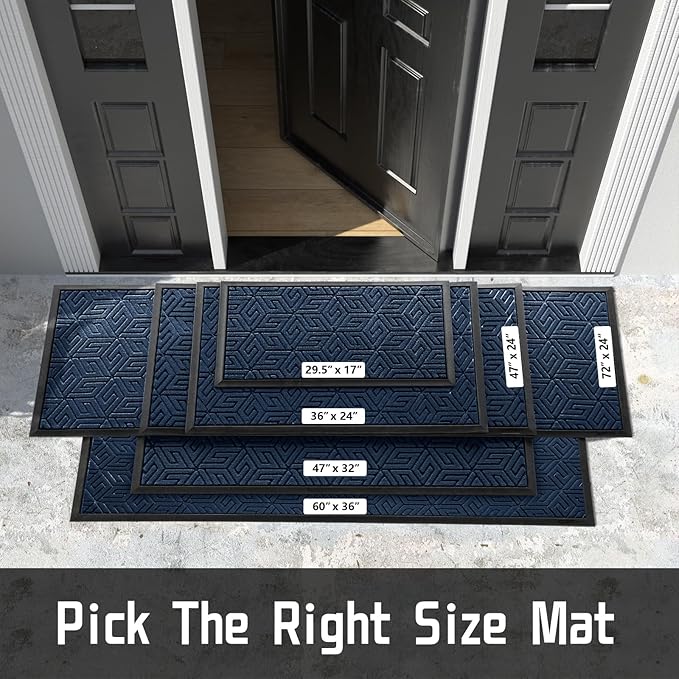 Yimobra Extra Large Door Mat 60x36, All-Weather Waterproof Outdoor Mats for Front Door, Non Slip Rubber Doormat for Patio Proch Outside Entryway Indoor, Blue