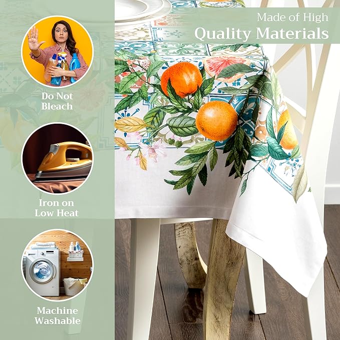 Maison d' Hermine Table Cloth Rectangle Table 100% Cotton 60 x 120 Inches Tablecloth Reusable Decorative Everyday Use for Dining Room, Farmhouse, Home, Party, Festive & Wedding Spring Summer - Agrume