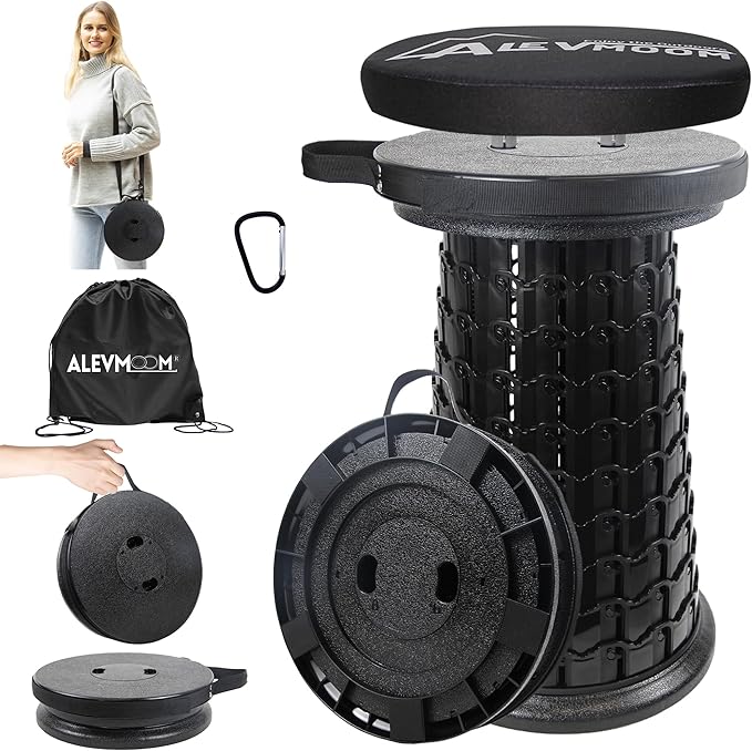 Upgraded XXL Collapsible Stool with Thick Cushion H 20.1" D 13", 1000Lbs Max Weight, Wider & Taller Pop Up Heavy Duty Portable Retractable Foldable Stool or Travel Foot Rest, Camping & Outdoors
