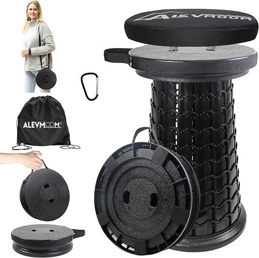 Upgraded XXL Collapsible Stool with Thick Cushion H 20.1" D 13", 1000Lbs Max Weight, Wider & Taller Pop Up Heavy Duty Portable Retractable Foldable Stool or Travel Foot Rest, Camping & Outdoors