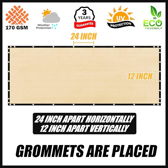 Royal Shade Custom Size 4' x 107' Beige Fence Privacy Screen Windscreen Cover Netting Mesh Fabric Cloth - Cable Zip Ties Included (We Make Custom Size)