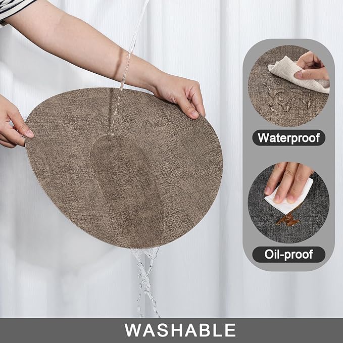 Myir JUN Round Placemats, Dual Sided Faux Leather Place Mats Set of 6 Indoor/Outdoor Non-Slip Washable Table Mats (Gray Brown, Set of 6)