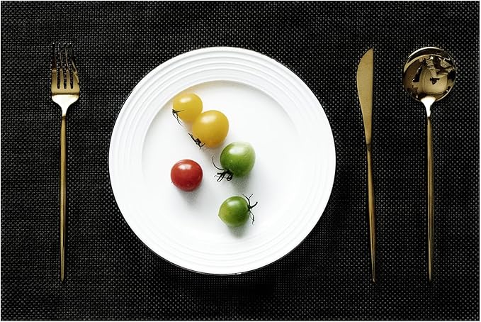 Placemats Set of 6 Vinyl/Plastic Woven Place Mats for Kitchen Table Indoor/Outdoor Washable Placemat Wipeable Dining Table Mats (Full Black,6)