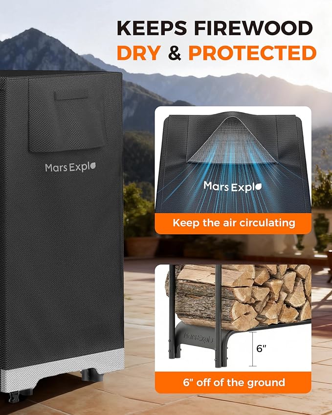 5ft Firewood Log Rack with Cover Outdoor, Heavy Duty Indoor Outdoor Firewood Storage Rack with Cover Combo Set Black