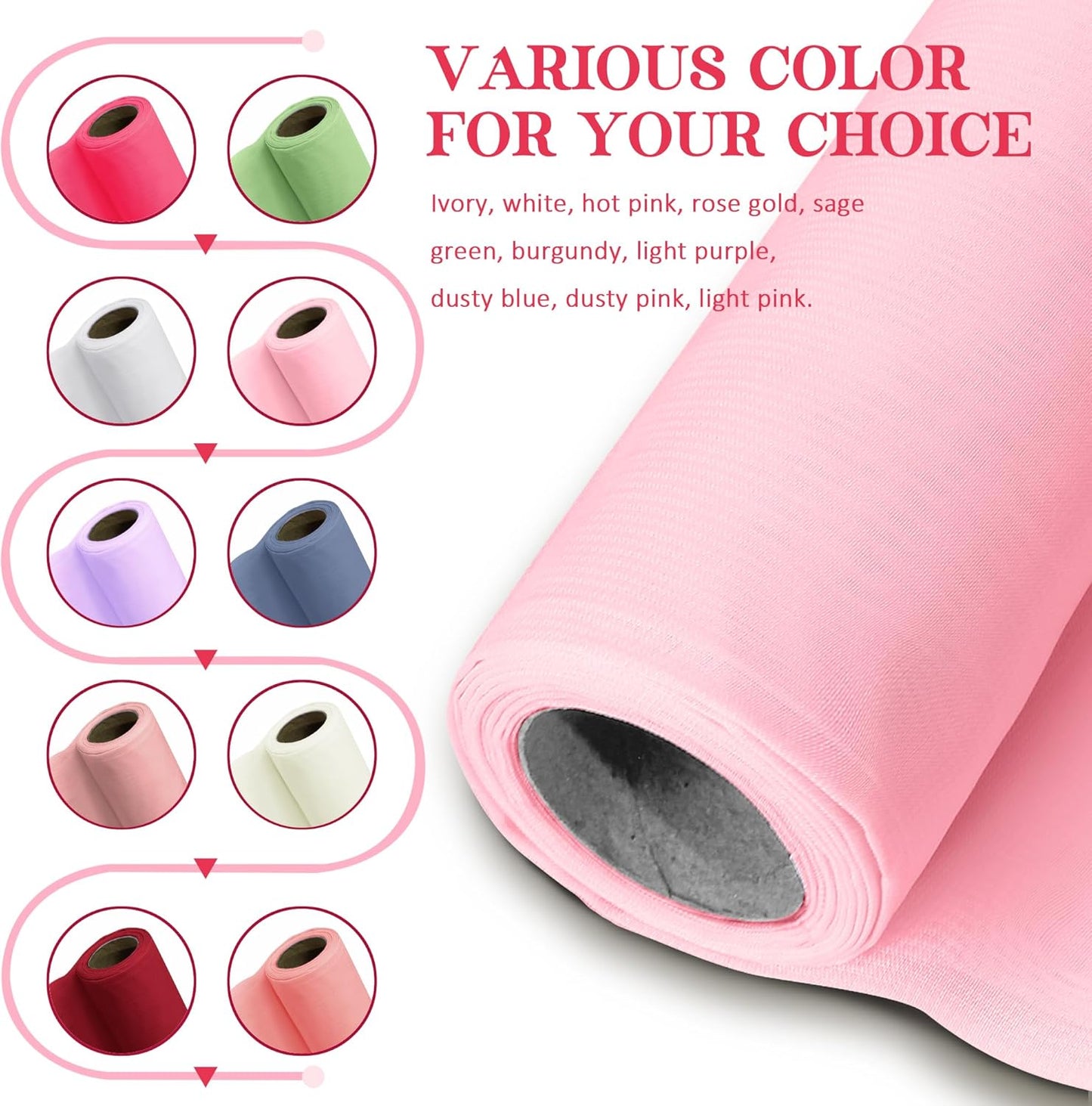 Horbaunal Light Pink Chiffon Fabric by The Yard, 5 Yard Continuous Sheer Fabric 59" Wide Soft Draping Fabric for Wedding Arch Draping Party Backdrop DIY Sewing