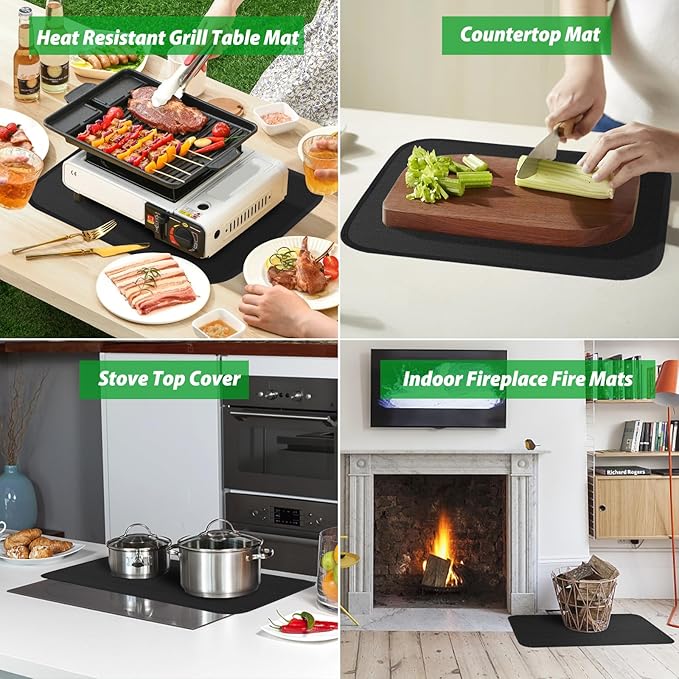 Under Grill Mat for Outdoor Grill, 15 x 18 Inchs Heat Resistant Grill Mat for Countertop, Fire Pit Mat, Double-Sided Fireproof Grill Pad, Oil-Proof Waterproof BBQ Protector for Table (1.2mm)