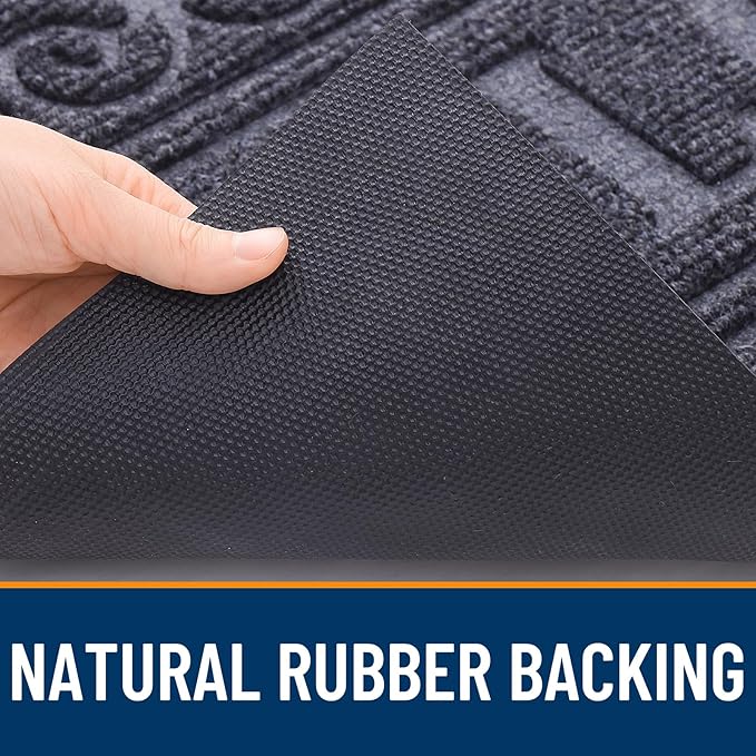 OLANLY Welcome Door Mat Indoor Outdoor Entrance, Heavy Duty Sturdy Front Door Mat, Waterproof All-Weather Doormat, Stain Resistant, Low Profile, Easy Clean Patio Entryway Mat, 29.5 x 17, Medium Grey
