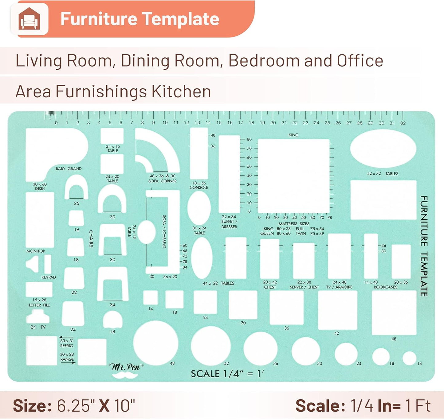 Mr. Pen- House Plan, 3 Pack, Green, Interior Design and Furniture Templates, Drafting Tools and Ruler Shapes for Architecture, Drafting Tools, Architecture Supplies, Drafting Templates