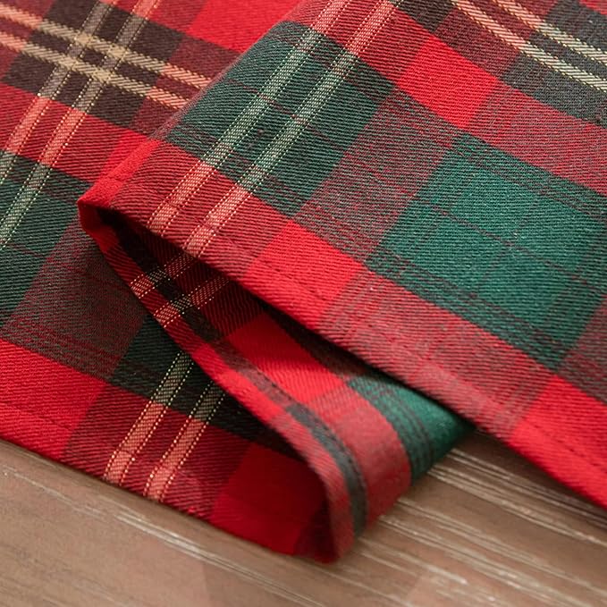 Red Green Gold Plaid Christmas Table Runner, Winter Holiday Table Runners 72 inches Long Xmas Decorations Indoor Outdoor Farmhouse Home Kitchen Dining Party Decor