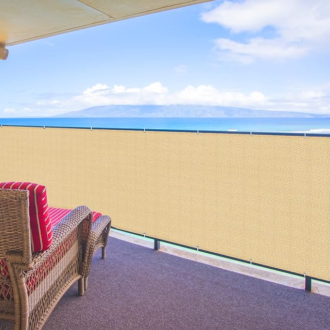 SUNNY GUARD 3'x10' Sand Yellow Balcony Deck Privacy Screen Fence, Apartments Railing Screen, Heavy Duty Wind Screen for Outdoor,Deck,Backyard,Patio Privacy（We Make Custom Sizes）