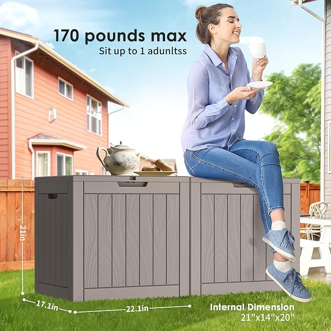 30 Gallon Outdoor Storage Box – Resin Deck Box with Lockable Lid, Waterproof Patio Furniture Storage for Tools, Garden & Yard Organization (Grey)