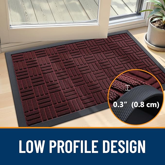 OLANLY Front Door Mat Outside Entrance 47x17, Absorbent, Heavy Duty Sturdy Natural Rubber Doormat Indoor Outdoor, Non-Slip, Stain and Fade Resistant, Low Profile Floor Mat for Entryway, Burgundy