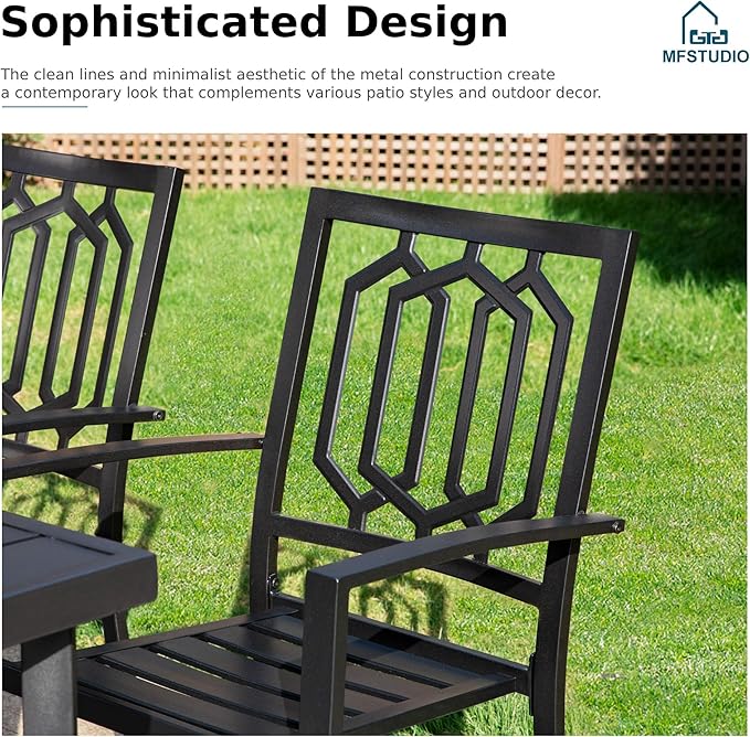 MFSTUDIO Outdoor Dining Set for 8, Metal Patio Table and Chairs Set, Patio Dning Set with Umbrella Hole, 9 Piece Outdoor Patio Furniture Set for Deck Backyard Poolside Garden