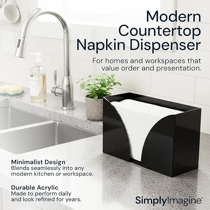 Black Paper Towel Holder Countertop Dispenser - Acrylic Rectangular Hand Towel Tray & Tissue Box Cover - Bathroom Accessories, C-Fold, Z-Fold & Multifold Napkin Organizer & Storage