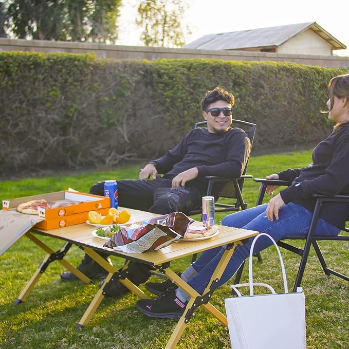 Folding Camping Table, Lightweight Roll-Up Table Aluminum Low Portable Picnic Table with Easy Carrying Bag for Outdoor, Beach, Picnic, Backyards, BBQ and Party, 45.2"L x 23.6"W x 17.3"H