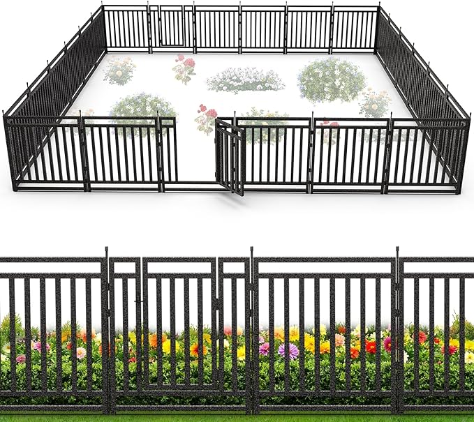 Garden Fence 40in (H) x 54ft (L), 21 Panels + 3 Gates, Durable Outdoor Yard Barrier, Secure Garden Fencing Weather-Resistant Fence Ideal for Pets, Privacy & Decoration, Black Silver